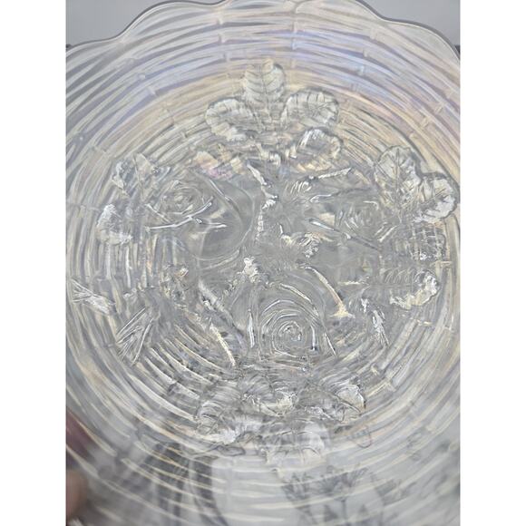 Antique Northwood White Carnival Glass Rose Show Deep Plate Iridescent Frosted - Picture 3 of 11